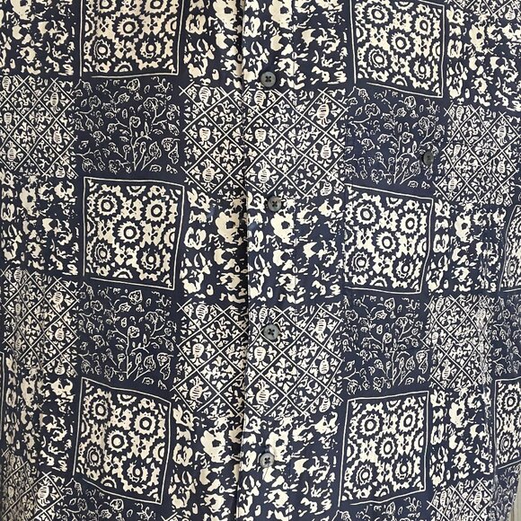 Vintage Chiamare Silk Shirt Men's Large Blue White Abstract Print 80s Relaxed - Picture 6 of 6